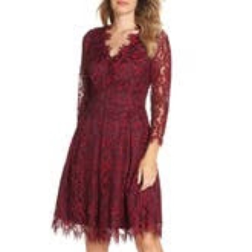 Eliza J Fit and Flare V neck dress